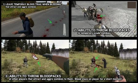 mocmocmoc81's Idee Blutspuren zu hinterlassen und Blutpackungen zu werfen, kann das Gameplay mit Zombies verändern.
