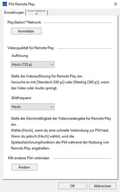 PS4 Remote Einstellungen